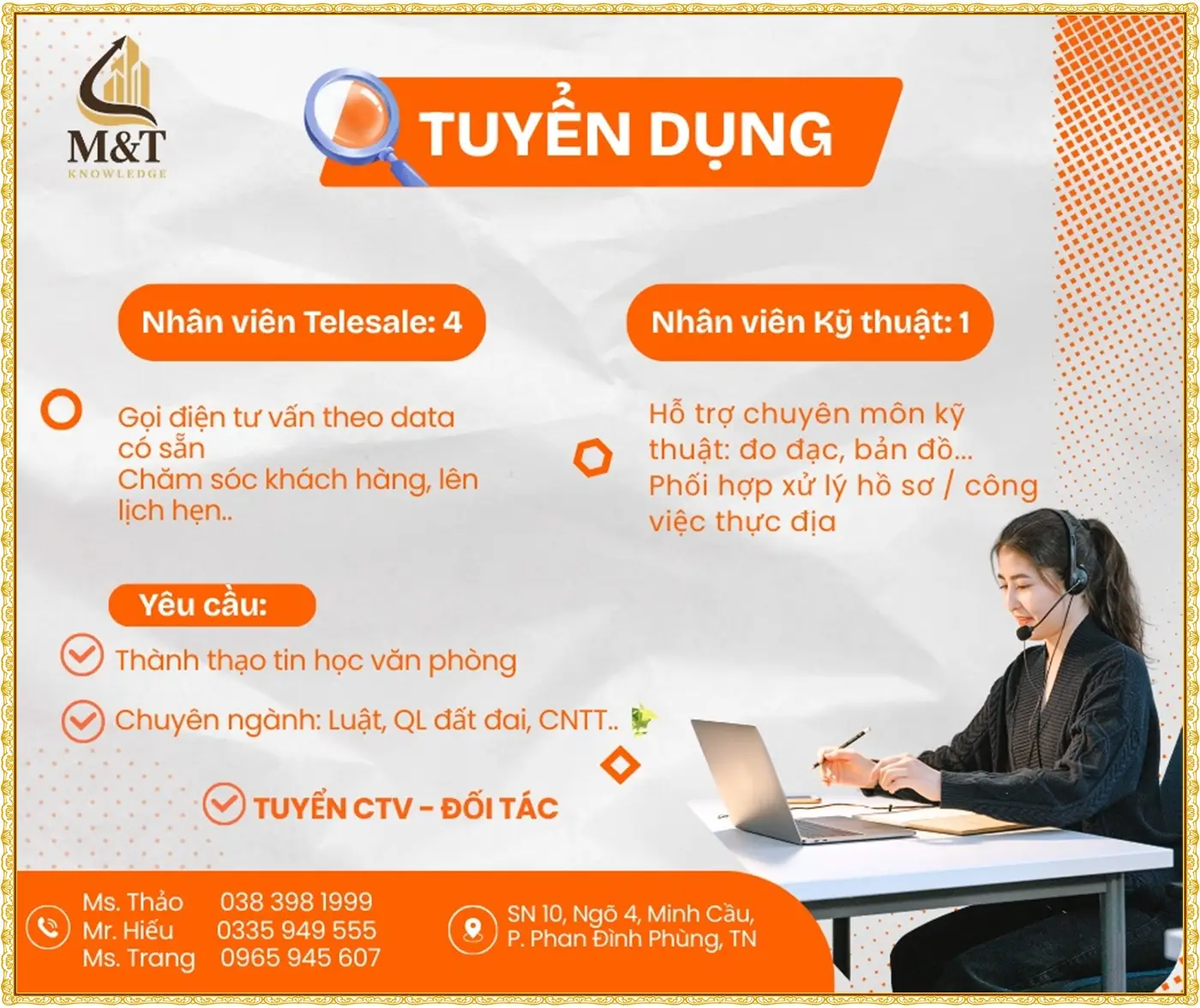 Tuyển kỹ thuật viên, nhân viên tư vấn tại Thái Nguyên