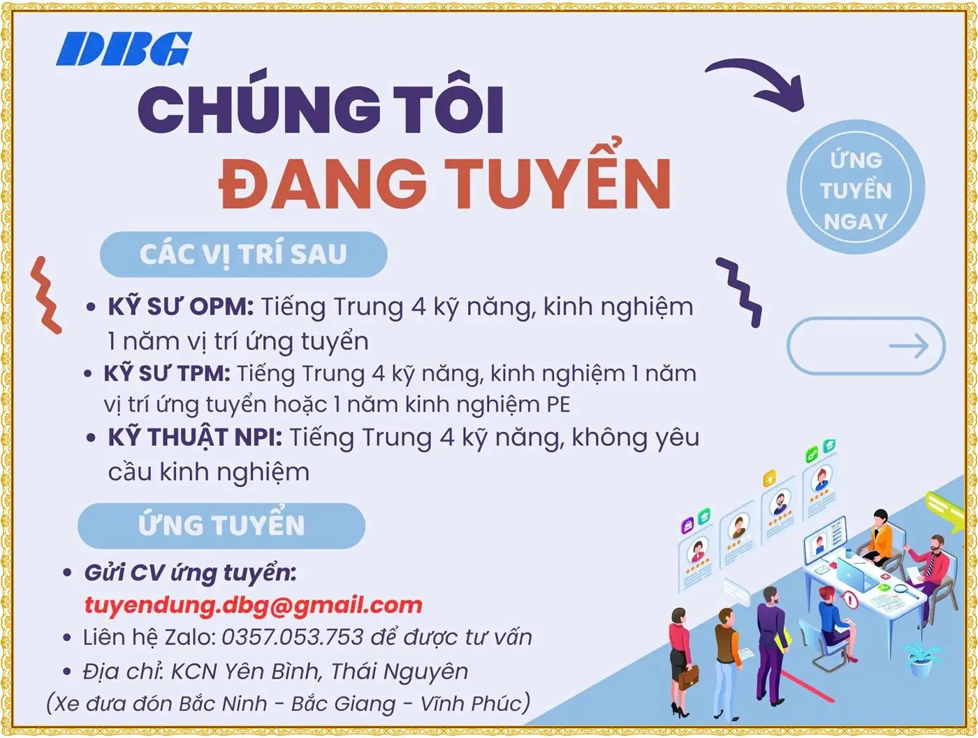 Thái Nguyên tuyển Kỹ sư OPM, TPM, NPI